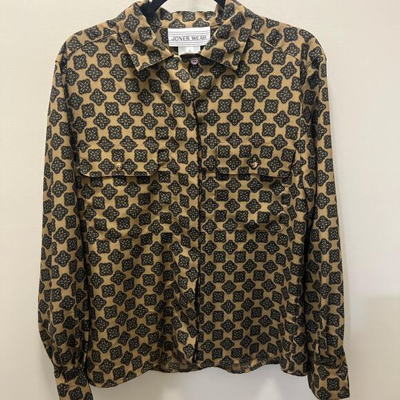 Jones Wear Tops - Vintage 80s brown and black jones wear women’s blouse size 8